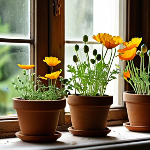 Home 17 야생화 실내 재배 노하우 - **"The Awakening of the Indoor Wild Garden"**
A close-up, warm-toned photograph capturing a sun-...